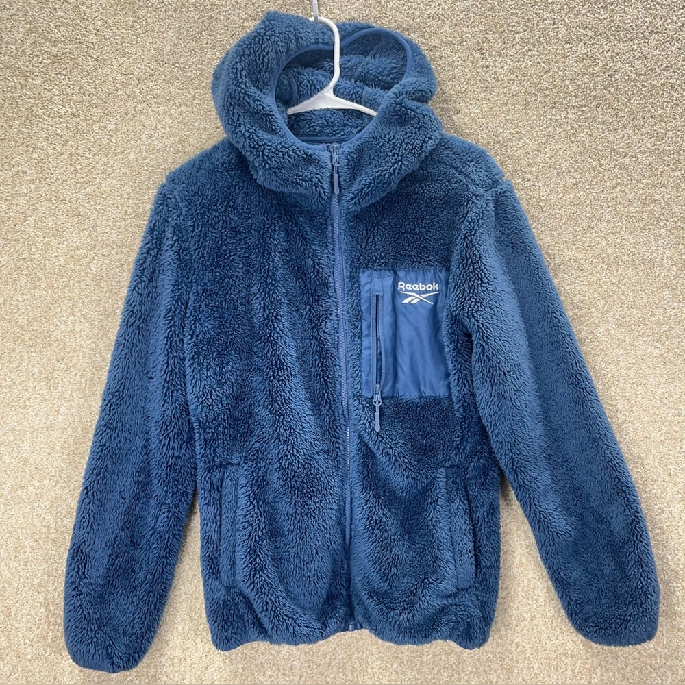 Blue‎ sherpa hoodie faux fur front pockets comfy small sherpa hoodie zip jacket